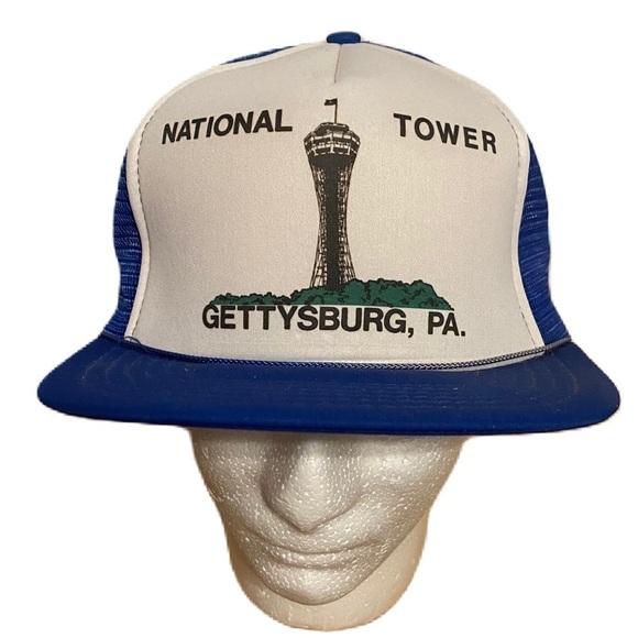 Vintage National Tower Gettysburg PA Trucker Hat Mesh Tourist Blue - Picture 1 of 10